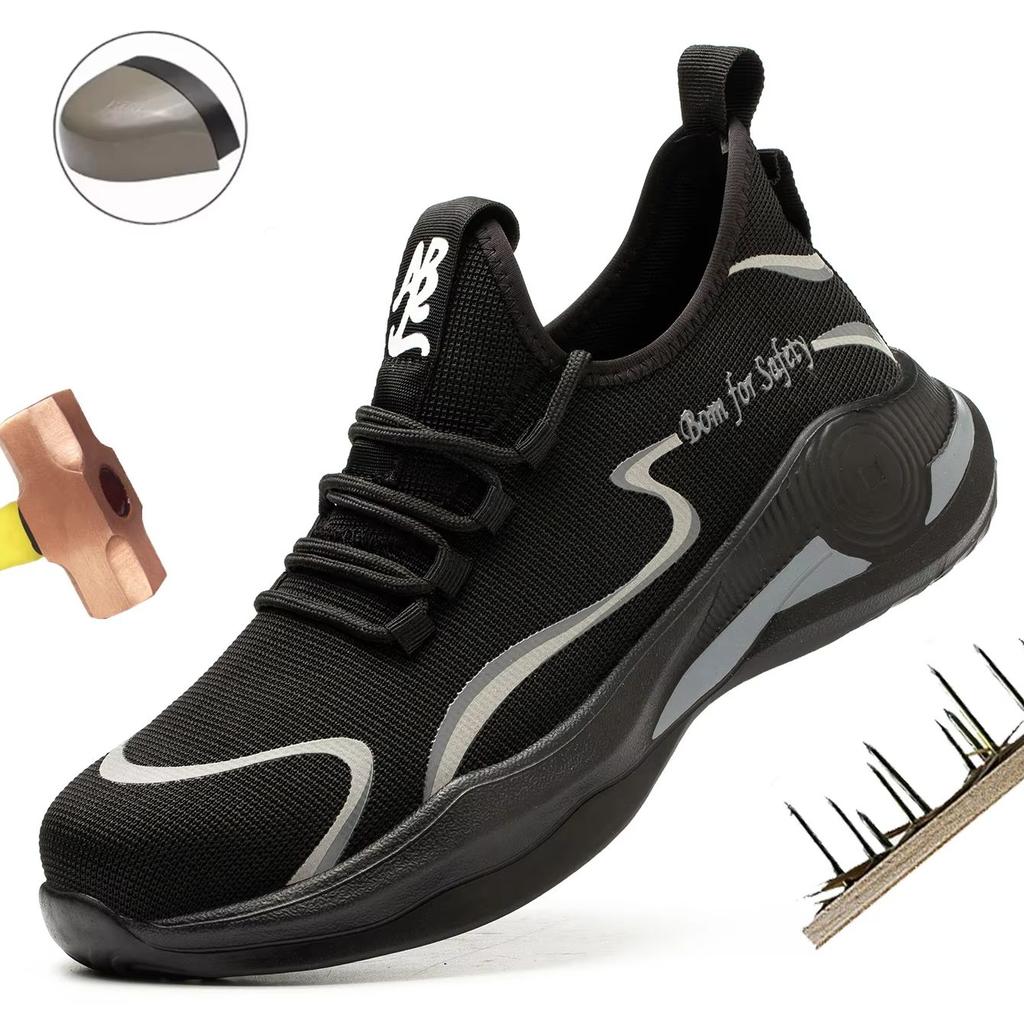 Men's Lightweight Safety Shoes Steel Toe Anti-Smash Puncture Resistant Breathable Work Shoes for Sports Protective Footwear