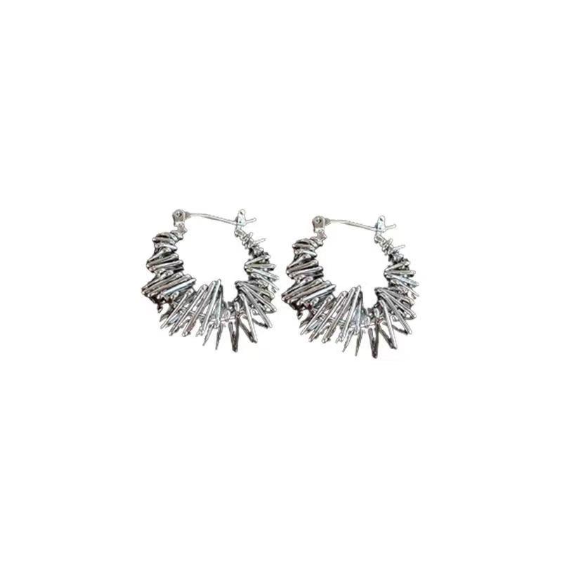 Punk Metal Irregular Hollow Silver Color Earrings For Women Minimalism Spiral Hoop Earrings Party Jewelry Accessories Gifts