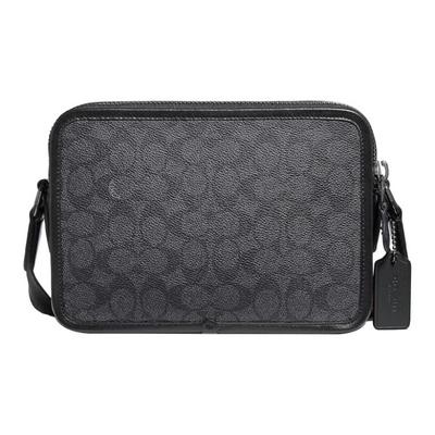 Coach Charter 24 Monogram Reißverschluss Beschichtetes Canvas und Kalbsleder Kamera-Tasche Herren Umhängetasche Schwarz Bronze Anthrazit C5341-JICHR