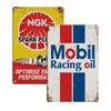 2pcs Vintage Metal Tin Signs - Rustic Retro Garage Wall Art with NKG Spark Plugs & Mobil Racing Oil Designs, 8x12 Inch