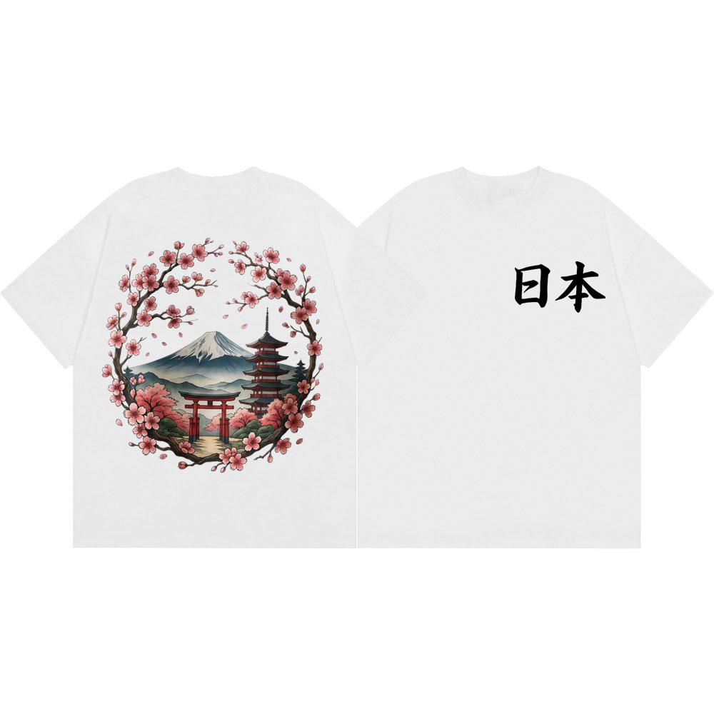 Japan Mount Fuji Sakura Graphic T Shirts Harajuku Anime Style Short Sleeve Tshirts Unisex Unisex Casual Cotton Tshirt Streetwear