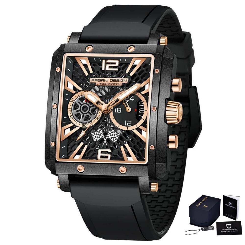 PAGANI DESIGN Men's Rectangle Quartz Watch Japan TMI VK64 Movt Luxury Sapphire Skeleton Stainless Steel Waterproof Reloj Hombre