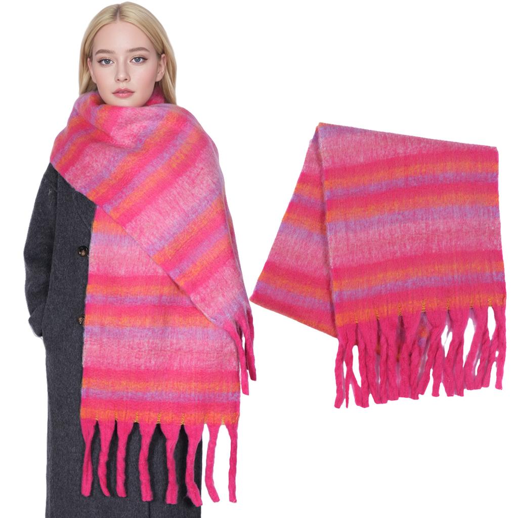 Winter Scarf For Women Cashmere Warm Striped Pashmina Blanket Wraps Thick Soft Bufanda Scarves Tassel Shawls Long Poncho Echarpe