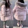Winter Girls Jacket Long Solid Color Thick Warm Big Fur Collar Hooded Zipper Coat Teen Kids Parka