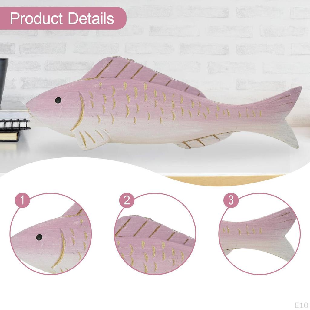 Fish Statue Wooden Figurine Birthday Gift Sculpture Ornament for Living Room Cafe Table