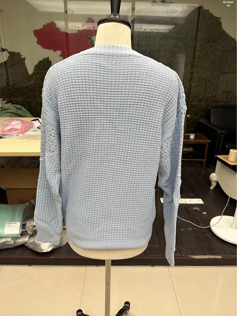 Auf Lager: Europäisch-amerikanischer Stil Einfarbig Jacquard Lochmuster Gespleißt Rundhals Elegant Damen Wollpullover 2022