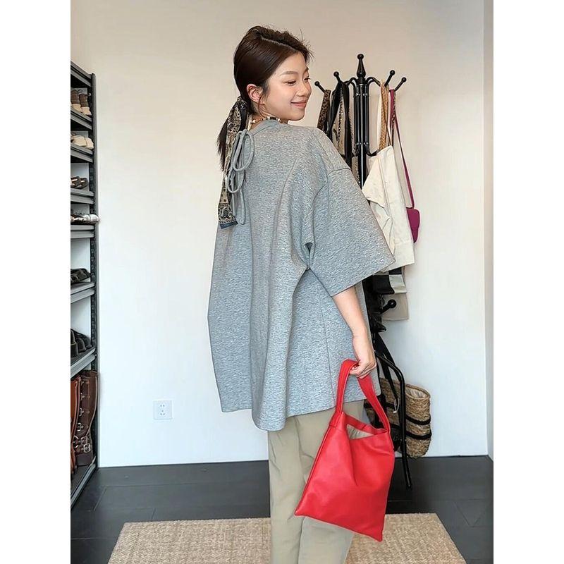 

Korean-Style Design Bow-Tie Short-Sleeve T-Shirt for Women, Loose, Casual, Comfortable and Versatile Top for Spring and Autumn 2026 Gray XXL