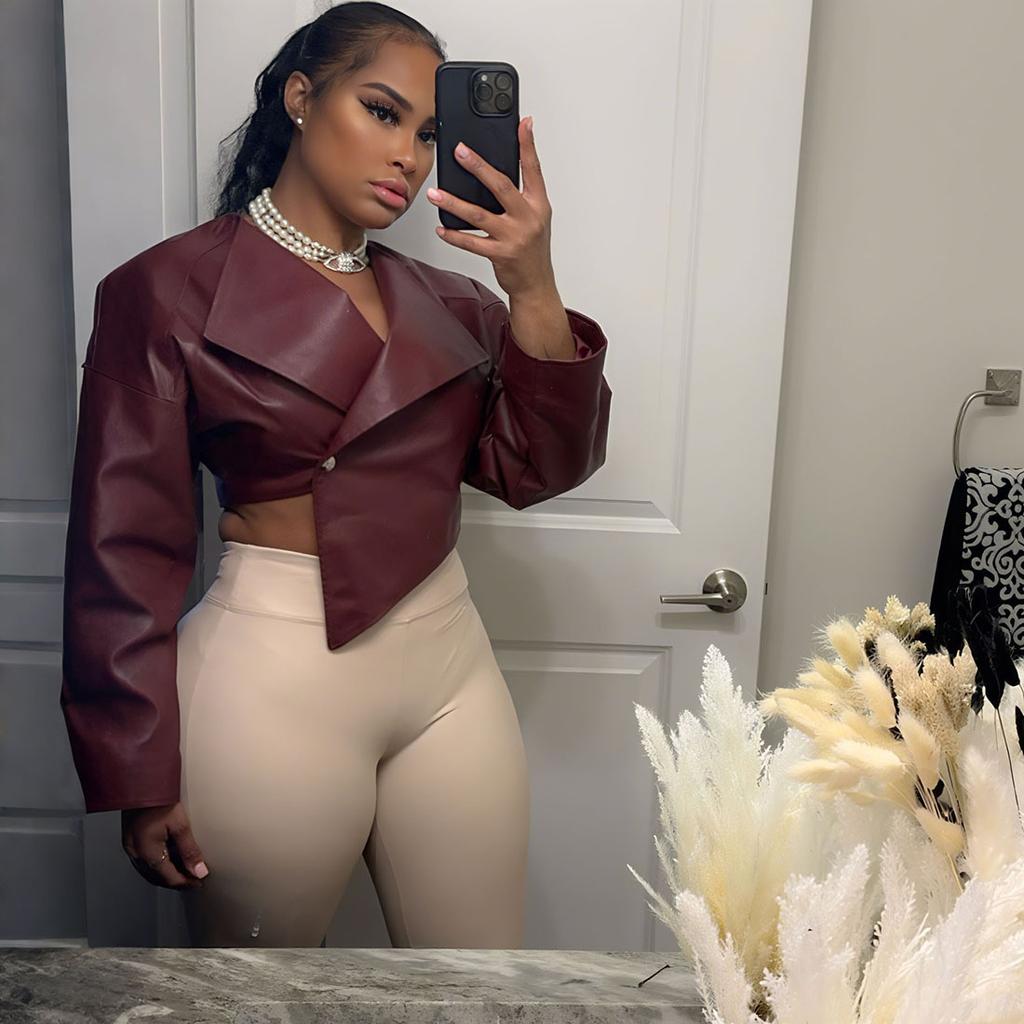 2025 Summer New Women's Clothing Personalized Fashion Waist Open Button PU Leather Solid Color Casual Coat Women