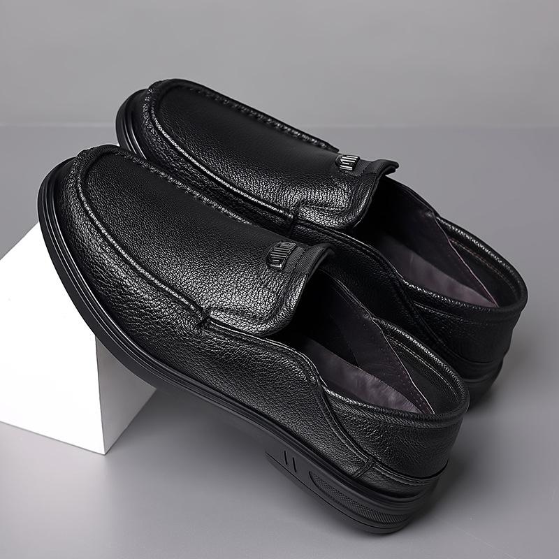 Autumn new sheepskin men's shoes leather shoes men's one-pedal casual shoes men's genuine leather middle-aged male dad soft-soled single shoes