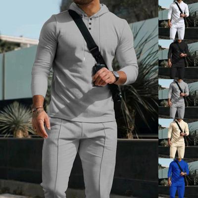 Men's Spring Solid Color Long Sleeve Button Hooded Sweatshirt And Sweatpants Set