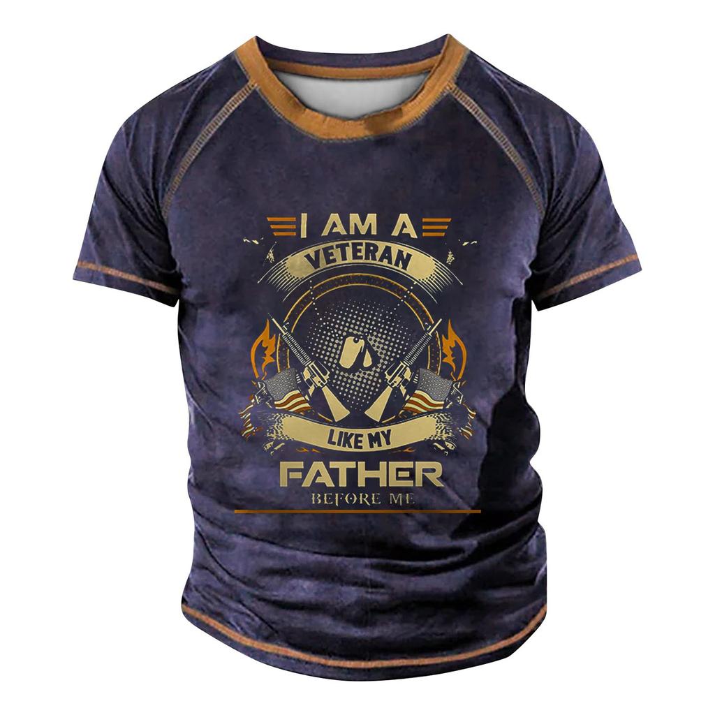 Men's Raglan T-shirt Retro Short Sleeve Round Neck Letter Printing Tops