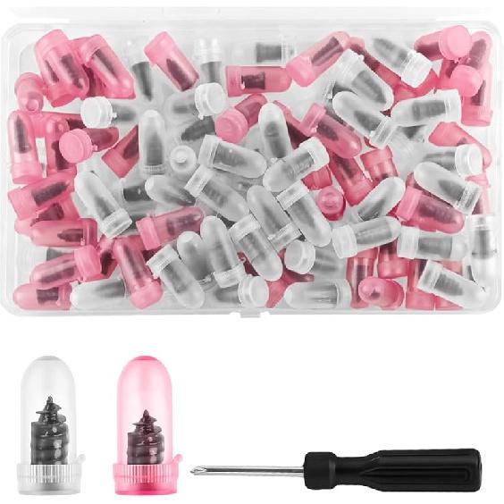 40PCS Car Tire Repair Nails, Rubber Spiral Vaccum Tyre Screw Plug with Screwdriver, Fast Self-Service Automotive Tire Puncture Repair Nail, Universal