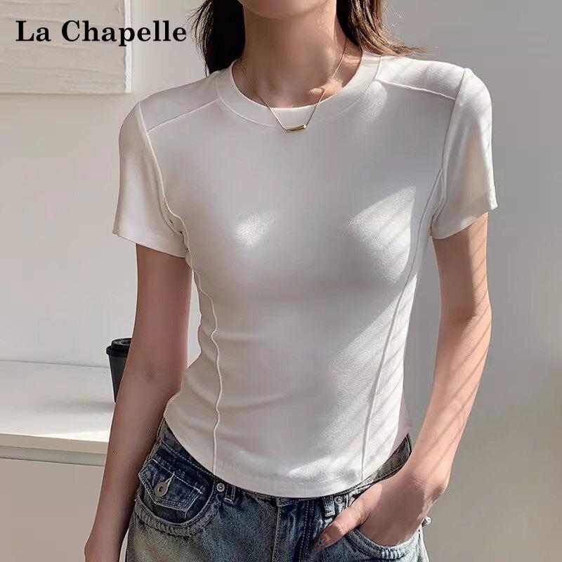 

La Chapelle Women s Ribbed Round Neck Short Sleeve T-Shirt M
