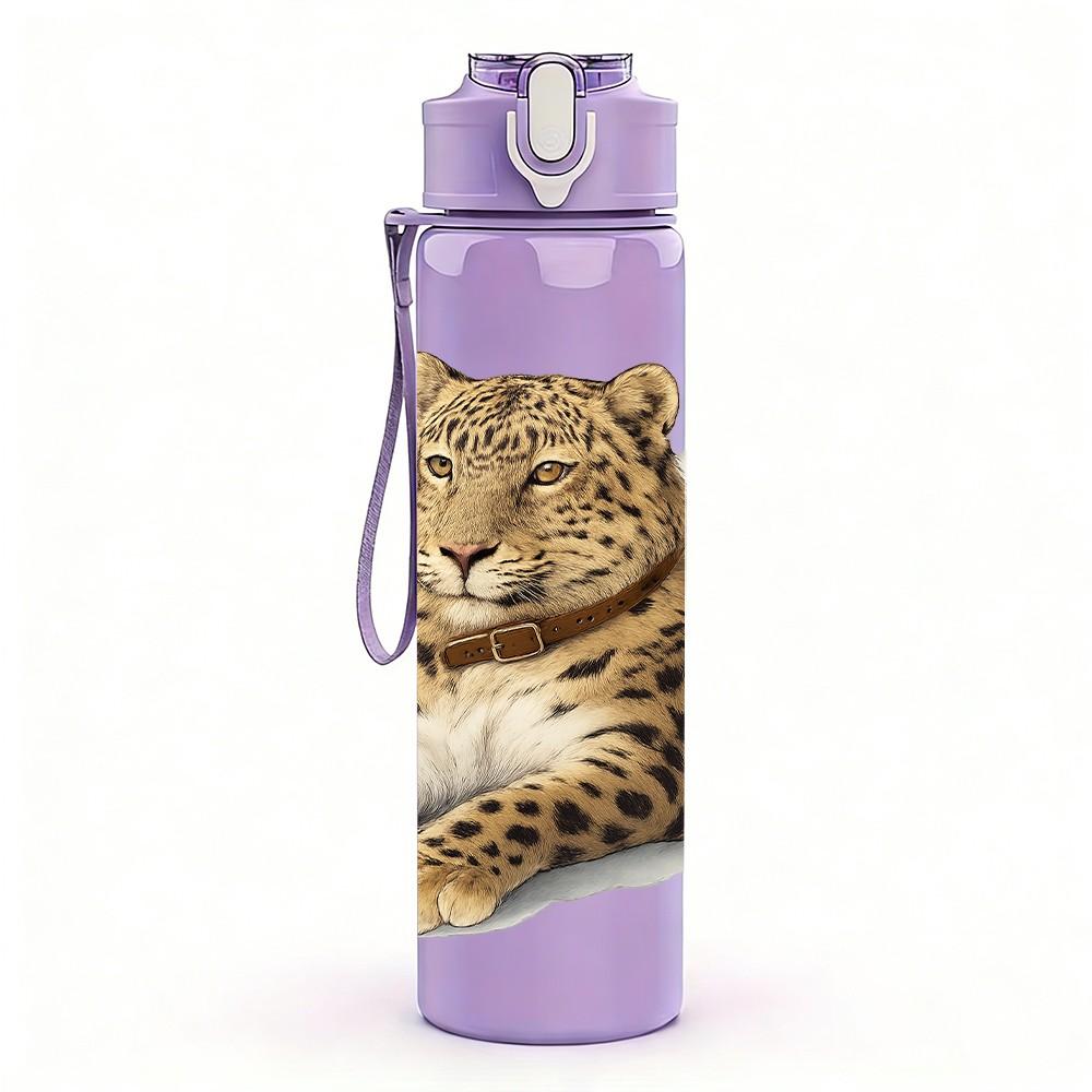 1PC Leopard Cat Realistic Rest Portrait Print 750ml Color Plastic Sports Water Bottle Leakproof Flip Straw Lid Suitable for Sports Office Home Use