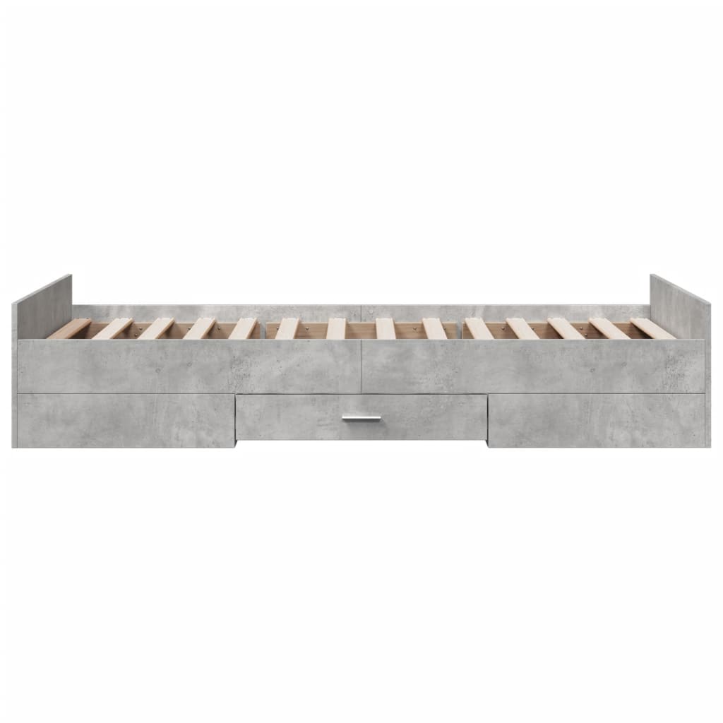 Bed Frame with Drawers Concrete Grey 75 x 190 cm Engineered Wood