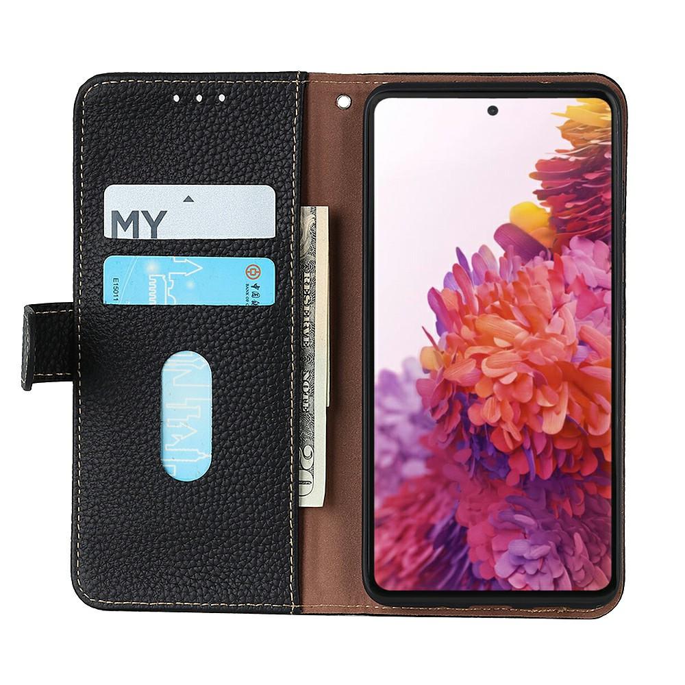 

KHAZNEH For iPhone 17 Case Litchi Texture Genuine Cow Leather Flip Phone Cover Blue