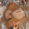 Fashion Warm Short Plush Thick Bottom Woman's Snow Boots 2025 Winter Furry Ankle Boots with Platform Metal Decoration Fluffy Fur Shoes