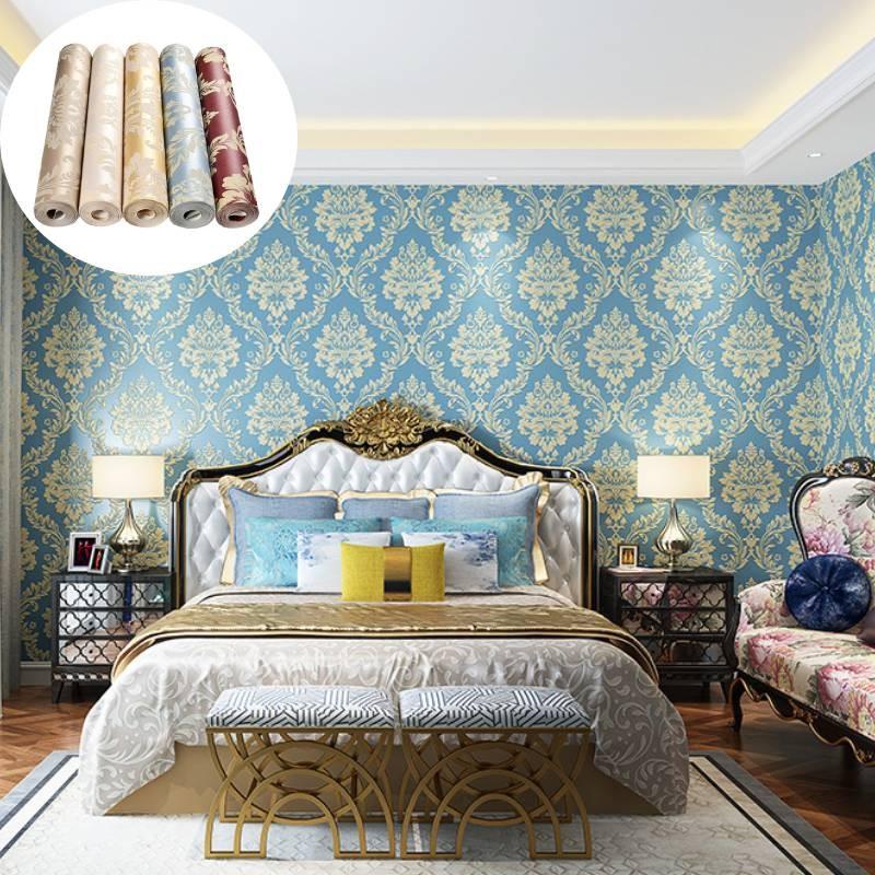 Damaškový Reliéfní Zlatý Texturovaný Vliesový Tapetový Válec Dekorace Obývací Pokoj