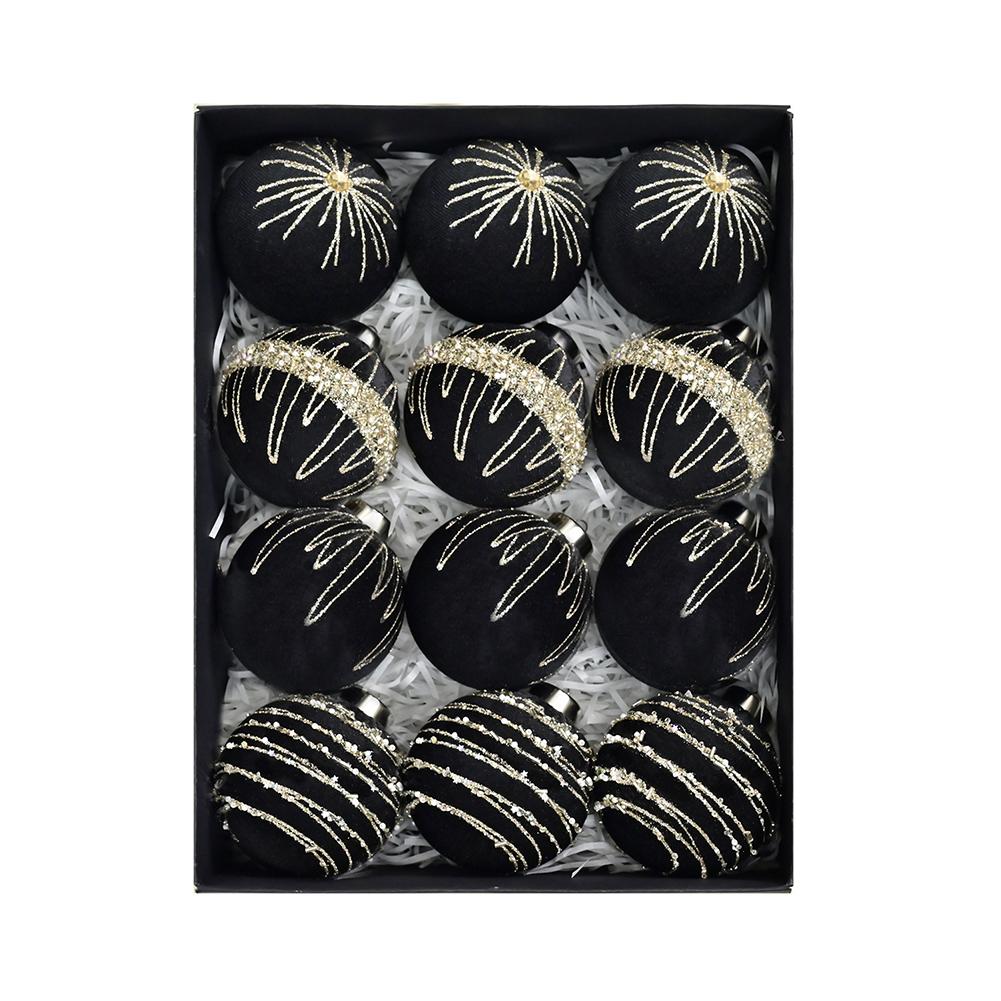 12pcs 8cm Christmas Tree Ornaments Set with Velvet Flocked Finish for Holiday Decoration Suitable for Trees Mantles and Events