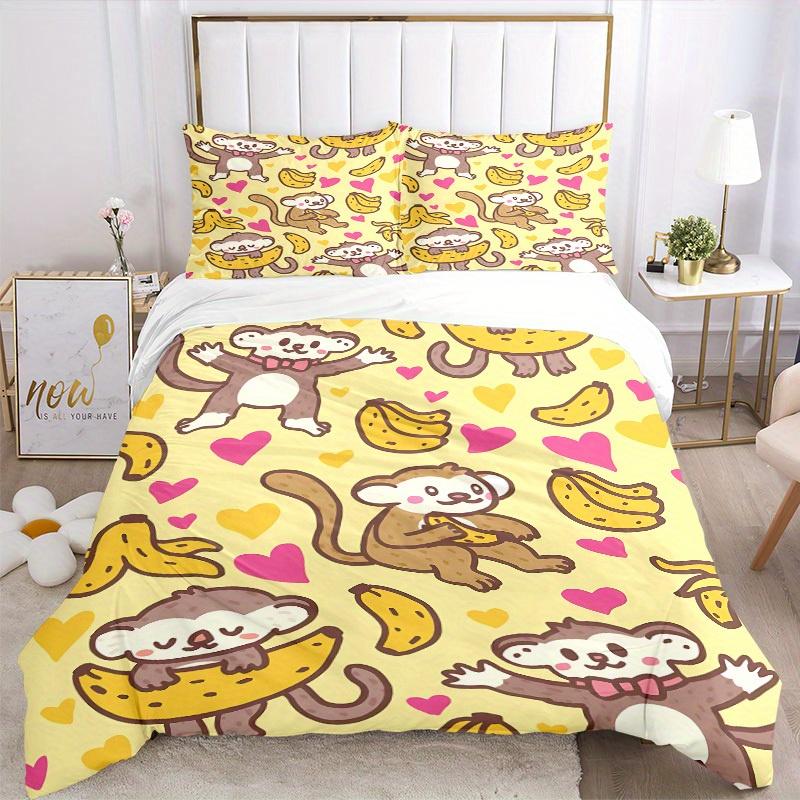 3pcs Monkey Banana Pattern Bedding Set, Ideal for Home Use, Suitable for Bedroom Decor (1*Duvet Cover + 1/2*Pillowcases, No Core) yy250821235