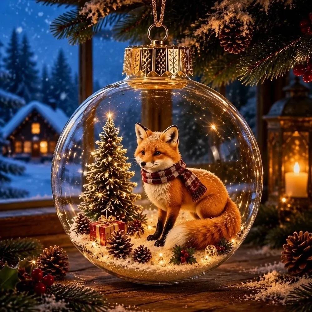 2pc Acrylic Material Christmas Ball Ornament Transparent Design with Light Santa Claus Pendant Hanging Christmas Decor