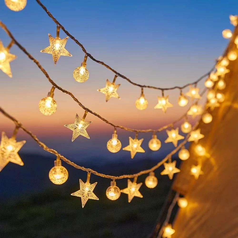Outdoor Solar Bubble Ball Star String Lights Waterproof LED Lights for Patio Party Wedding Holiday Christmas Garden Decorations