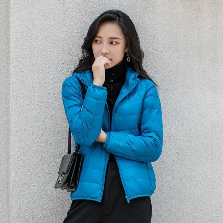 Women Lightweight Down Coat Autumn Winter Slim Hooded Collar Long Sleeve Zipper Solid Color Jacket M-5XL