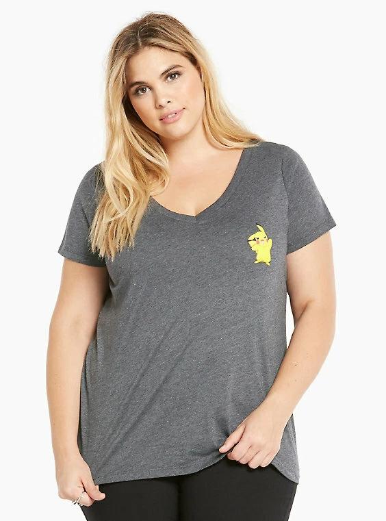 Pokemon Womens Plus Pikachu V-Neck Shirt New Size 0 3XL