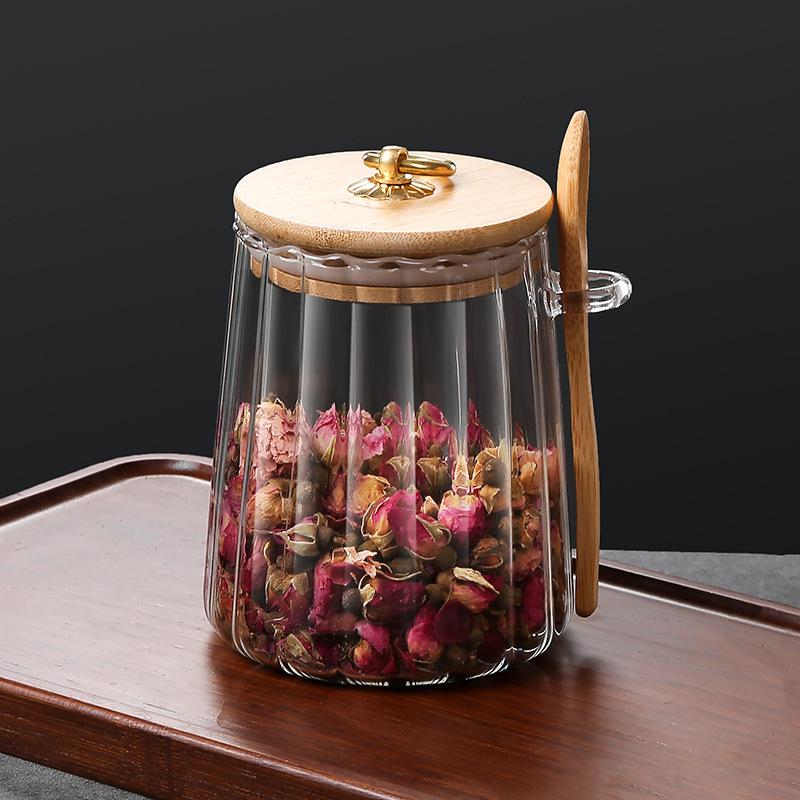 Transparent High-Borosilicate Glass Kitchen Storage Jars with Lids and Spoons