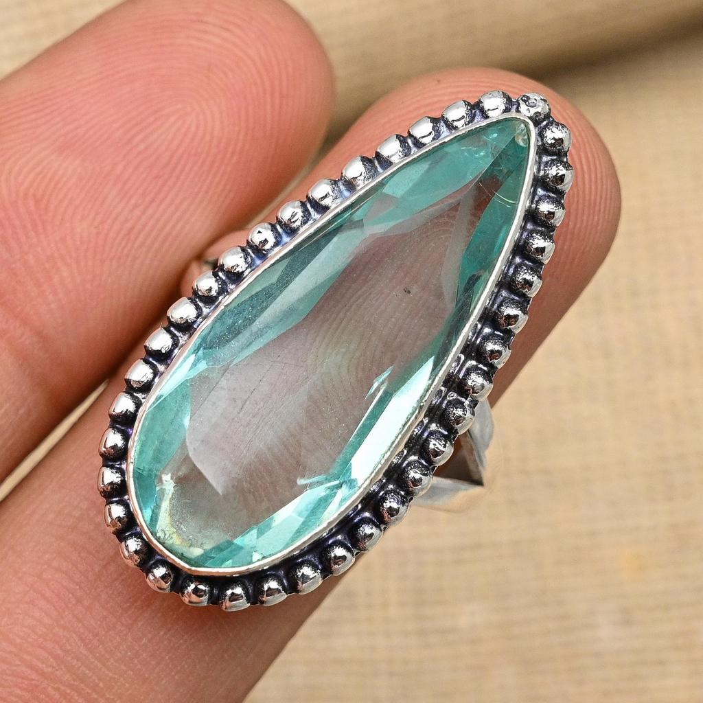 Aqua Apatite Gemstone Jewelry Handmade 925 Sterling Silver Ring For Birthday Gift