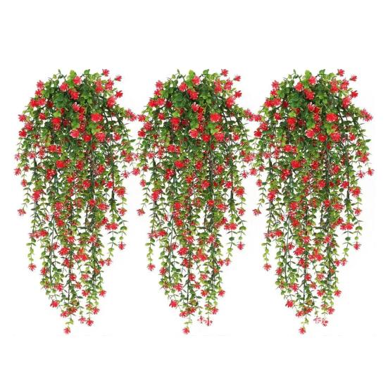 Hängende Kunstblume mit Eukalyptusblättern UV-beständig Fake-Blumenranke Innen Außen Garten Kunstblüte Rattan Dekor