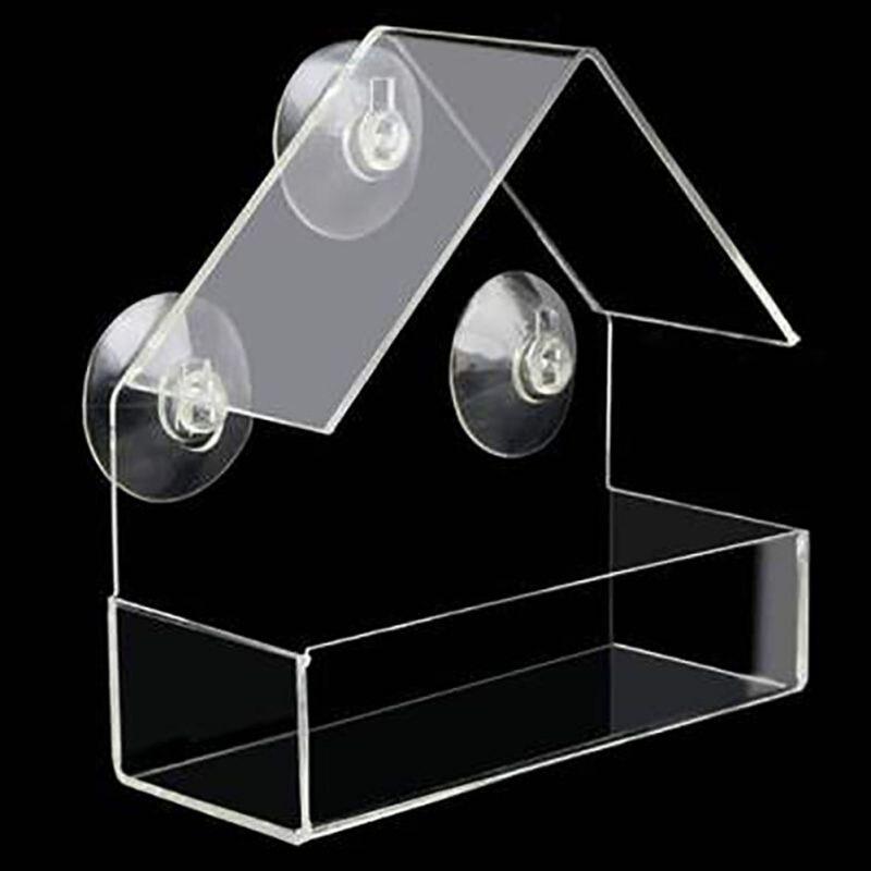 Bird Feeder Acrylic transparent Bird Food Bowl with suction cup, removable and easy to clean 6 inches x 6 inches x 2.8 inches