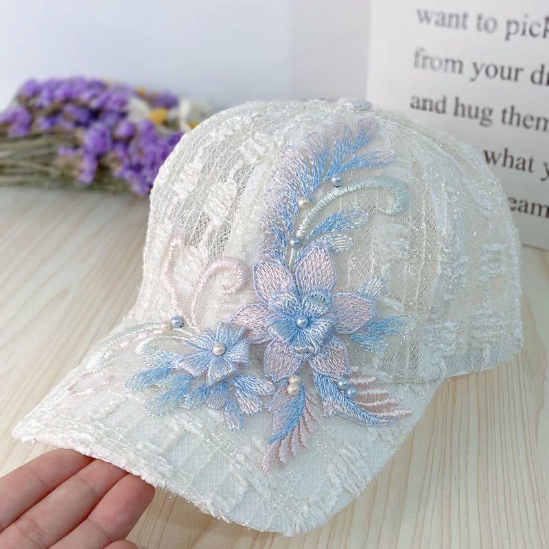 Summer Thin Lace Duckbill Cap Women's Embroidered Flower Mesh Breathable Baseball Cap Sun Protection Hat