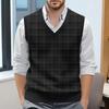 Men's Plaid Printed Sleeveless V-neck Vest Knit Jumper