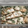 2D Vintage Open Book & Floral Wall Tapestry, Aesthetic Reading Nook Backdrop for Home Decor