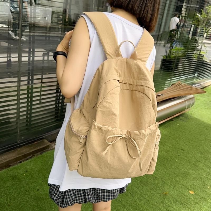 Solid Color Simple Girls Backpack Casual Large Capacity Lightweight Nylon Backpack Commuting High School College School School Bag 2619₽