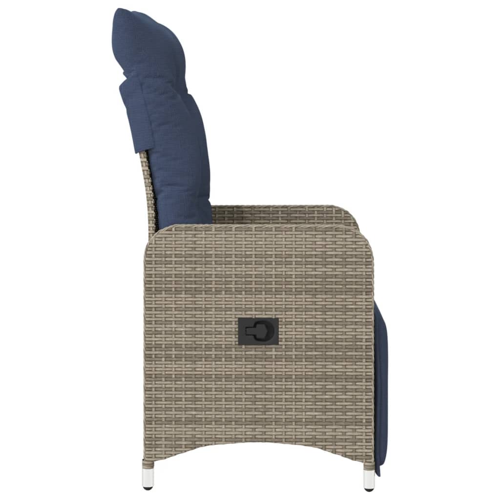 Adjustable Garden Lounge Chair with Cushions Grey Poly Rattan