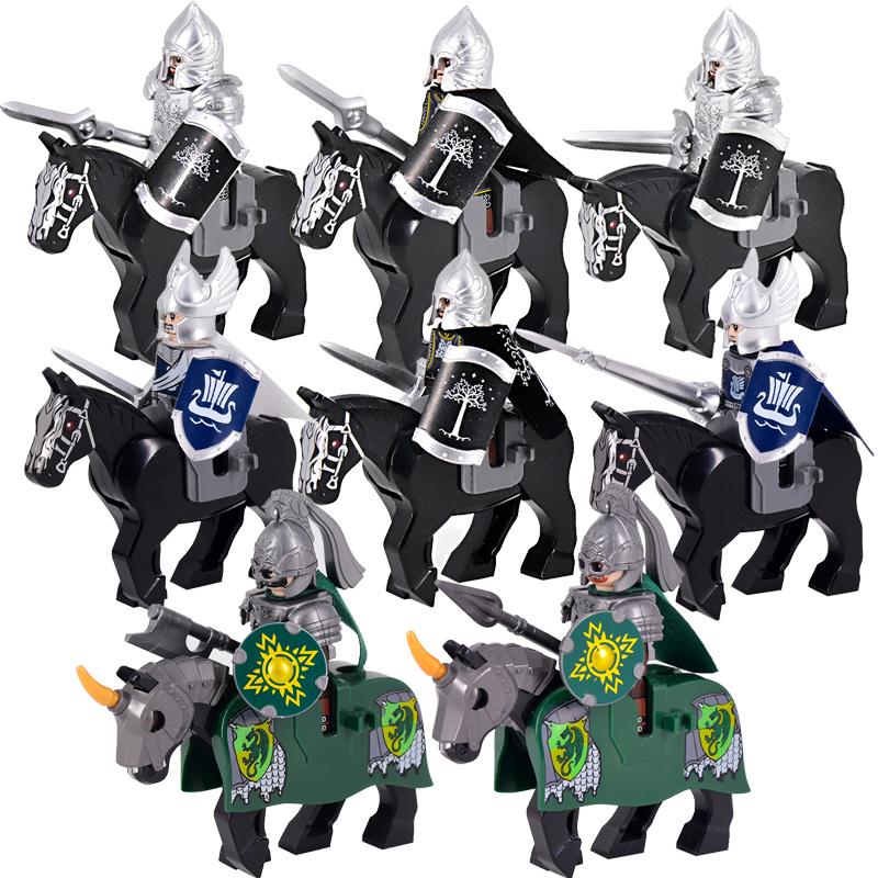 The Soldier With War Horse Gondor Army Figures Lotr Armor Guard Warrior Archer Medieval Knights Building Blocks Bricks Toys Gift