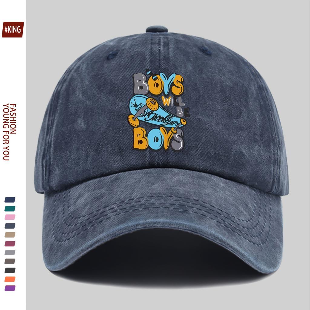 Boys Will Be Boys Skateboard Graphic Washed Baseball Cap Denim Adjustable Sun Hat for Unisex