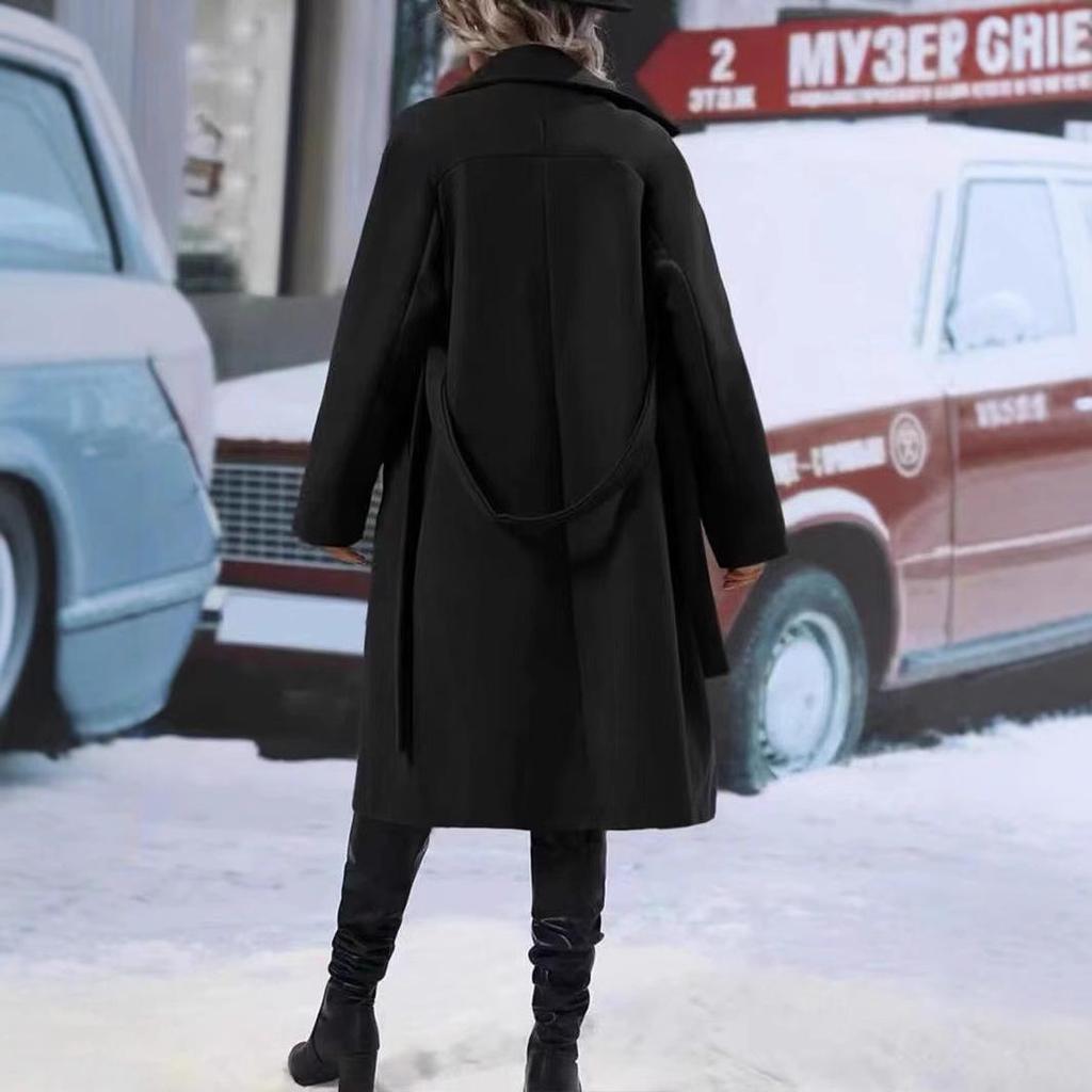 Women's Double-Breasted Wool Trench Coat with Dragon & Phoenix Design