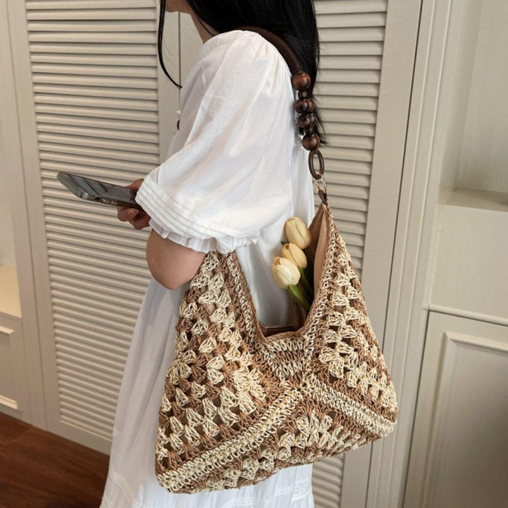 Beach Handbag Bohemian Beach Bag Hollow Out Hollow Shoulder Bag Cute Straw Woven Bag  Streetwear