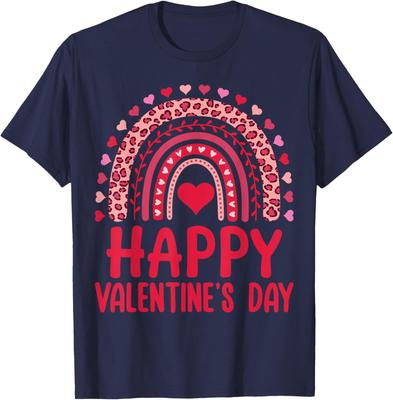 Happy Valentines Day Red Hearts Rainbow Leopard Unisex T-Shirt