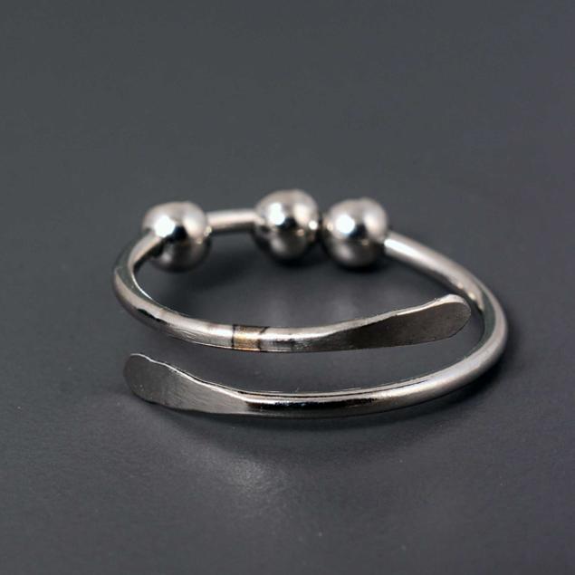 925 Sterling Silver Adjustable Beaded Ring – Handmade Open Band Ring with Three Ball Design, Minimalist Stacking Ring, Unisex Boho Jewelry