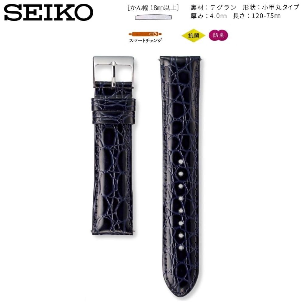 Seiko Watch Band 19mm Leather Men's with Care Instructions Navy