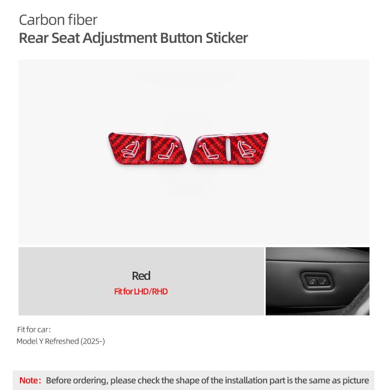 For Tesla Model Y Juniper 2025- Carbon Fiber Rear Seat Adjustment Button Panel  Trim Stickers Car Interior Tuning Accessories