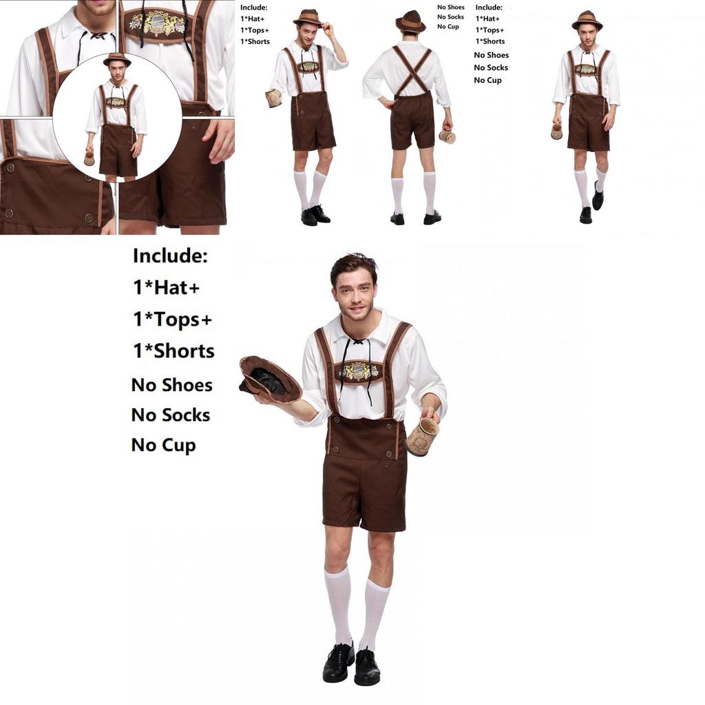 Stylish Men Oktoberfest Clothing Cosplay Costume Featuring Solid Shirt And Suspenders