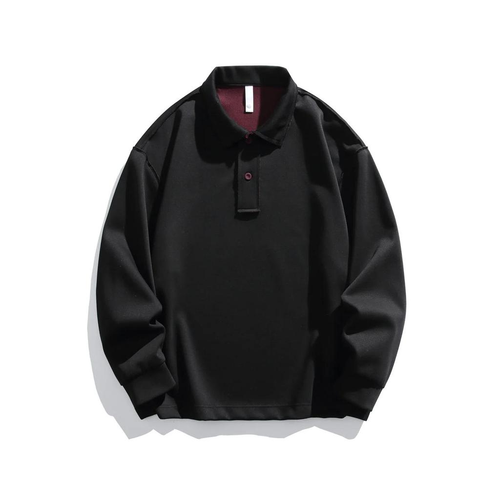 2026 Spring Men Loose Cotton Polo Shirt American Men Button Design Hoodies Man Turn-Down Collar Pullover Casual Unisex Uniform