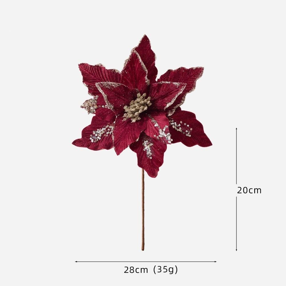 New 30CM Artificial Poinsettia Flower Glitter Sequins Christmas Glitter Flower Sparkling Sequins Flower Christmas Tree Accessory