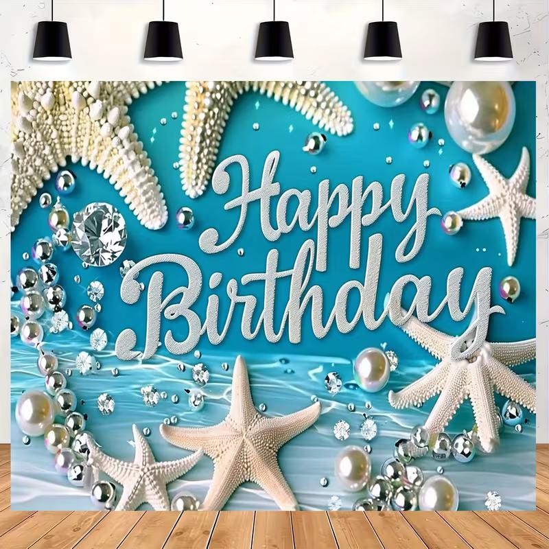 2D Tropical Ocean Starfish Birthday Backdrop Underwater Beach Party Banner