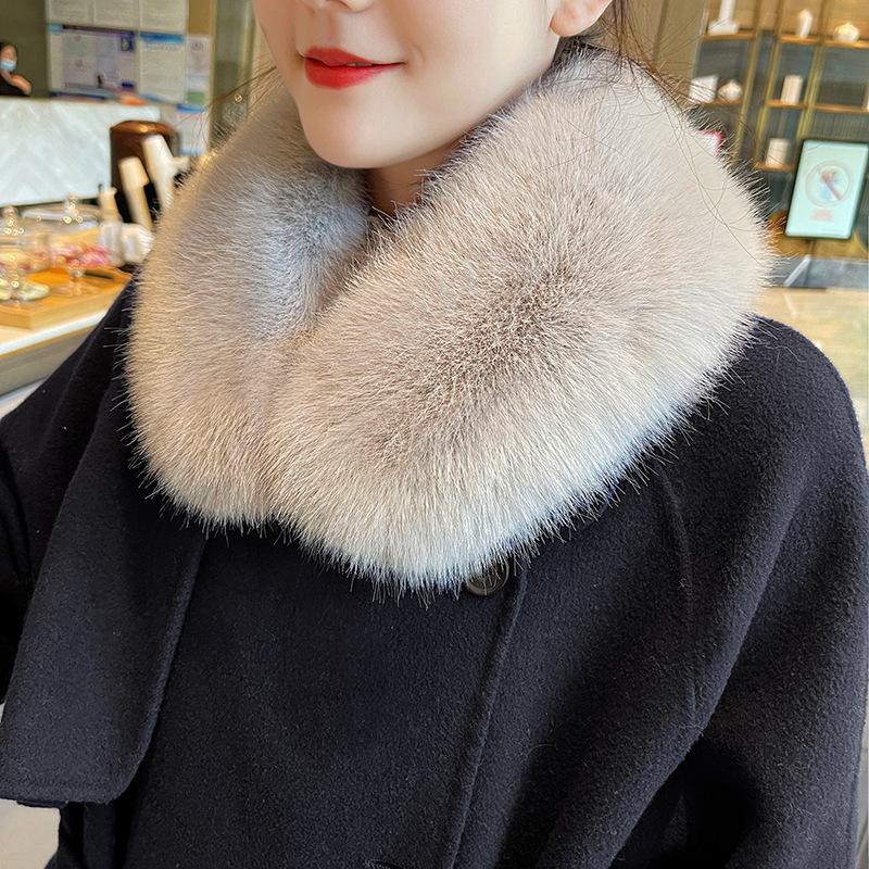 Bufanda de invierno de piel sintética gruesa de pelo de zorro para hombres y mujeres, ropa de algodón universal, abrigo, bufanda de cuello redondo para mujer